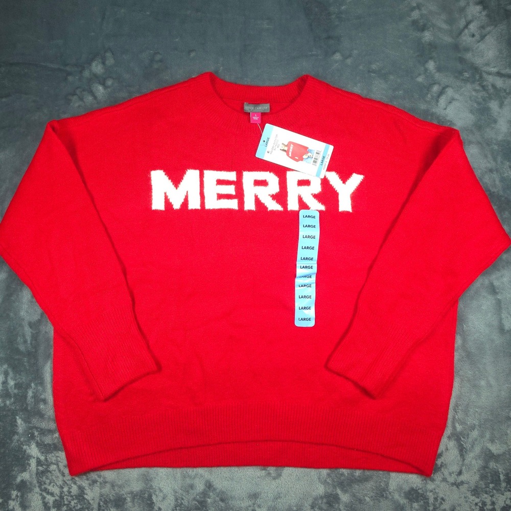 Vince Camuto Womens Merry Holiday Sweater Red Knit Christmas Crewneck SV7765200